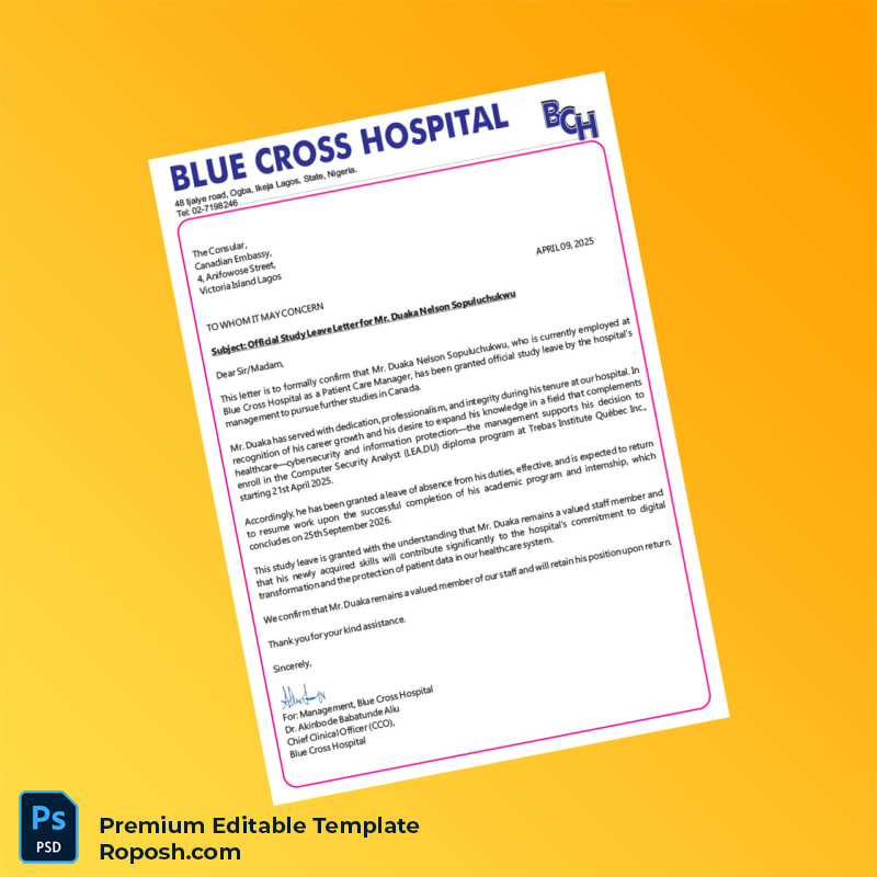 Customizable Nigeria Blue Cross Hospital Employment Verification Letter Word & PDF Template 8 page Customizable Nigeria Blue Cross Hospital Employment Verification Letter Word & PDF Template 8 page