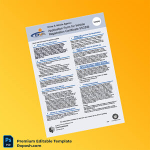 Customizable Northern Ireland Driver and Vehicle Agency Vehicle Registration Certificate Application Form Editable Word & PDF Template 2 page