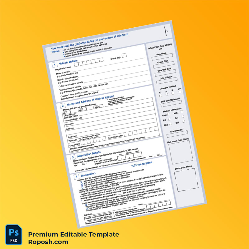 Customizable Northern Ireland Driver and Vehicle Agency Vehicle Registration Certificate Application Form Editable Word & PDF Template 2 page Customizable Northern Ireland Driver and Vehicle Agency Vehicle Registration Certificate Application Form Editable Word & PDF Template 2 page