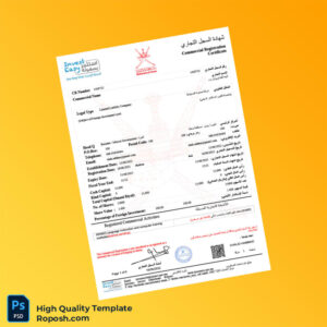 Oman Commercial Registry Commercial Registration Certificate Template in Word and PDF formats 6 page Oman Commercial Registry Commercial Registration Certificate Template in Word and PDF formats 6 page