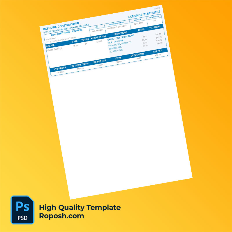 Oxendine Construction earning statement word and pdf template Oxendine Construction earning statement word and pdf template