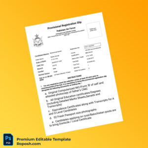 Customizable Pakistan Air Force Provisional Registration Slip Editable Word & PDF Template 2 page Customizable Pakistan Air Force Provisional Registration Slip Editable Word & PDF Template 2 page