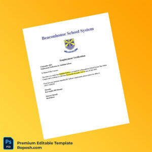 Customizable Pakistan Beaconhouse School System Employment Verification Letter Word & PDF Template