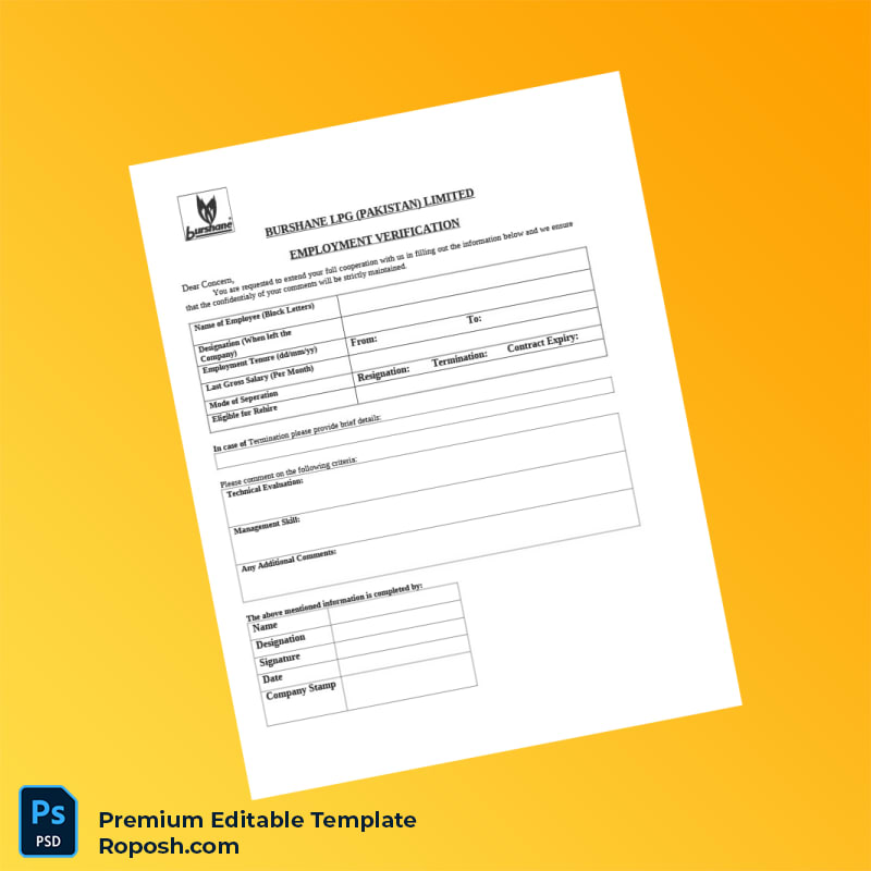 Customizable Pakistan Burshane LPG Employment Verification Letter Word & PDF Template Customizable Pakistan Burshane LPG Employment Verification Letter Word & PDF Template