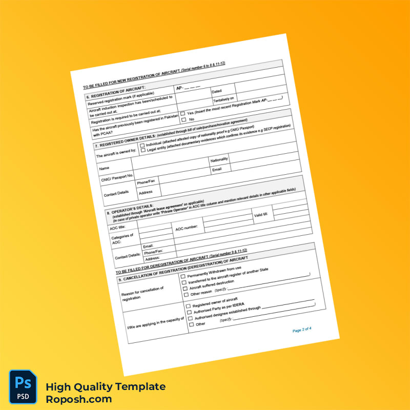 Pakistan Civil Aviation Authority Application for Certificate of Registration Cancellation Change of Registration Details Templa 4 page Pakistan Civil Aviation Authority Application for Certificate of Registration Cancellation Change of Registration Details Templa 4 page