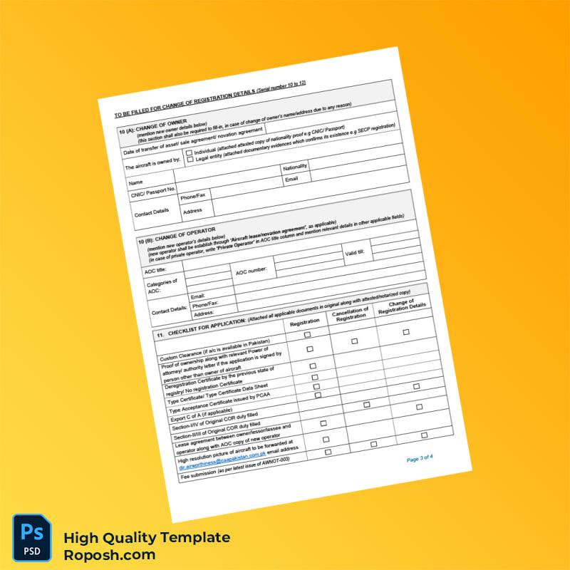 Pakistan Civil Aviation Authority Application for Certificate of Registration Cancellation Change of Registration Details Templa 4 page Pakistan Civil Aviation Authority Application for Certificate of Registration Cancellation Change of Registration Details Templa 4 page
