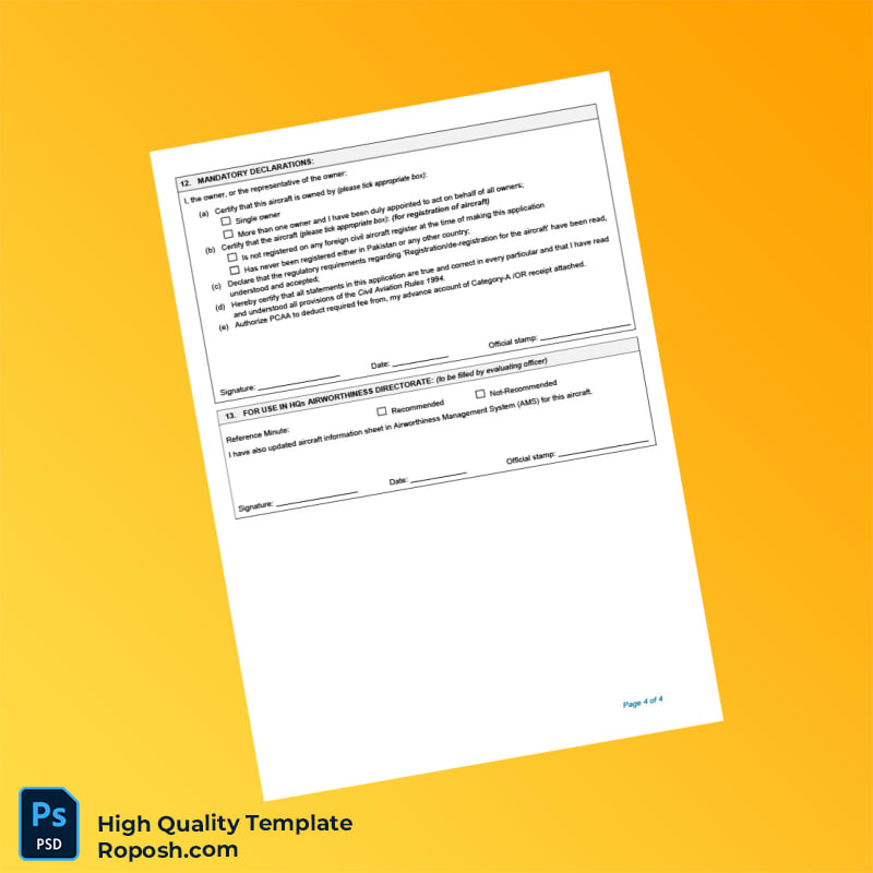 Pakistan Civil Aviation Authority Application for Certificate of Registration Cancellation Change of Registration Details Templa 4 page Pakistan Civil Aviation Authority Application for Certificate of Registration Cancellation Change of Registration Details Templa 4 page