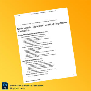 Pakistan Excise and Taxation Department Motor Vehicle Registration Certificate Editable Word & PDF Template 4 page