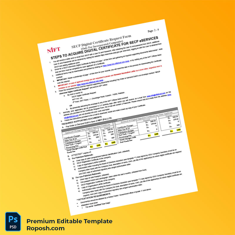 Customizable Pakistan NIFT Digital Certificate Request Form Editable Word & PDF Template 4 page Customizable Pakistan NIFT Digital Certificate Request Form Editable Word & PDF Template 4 page