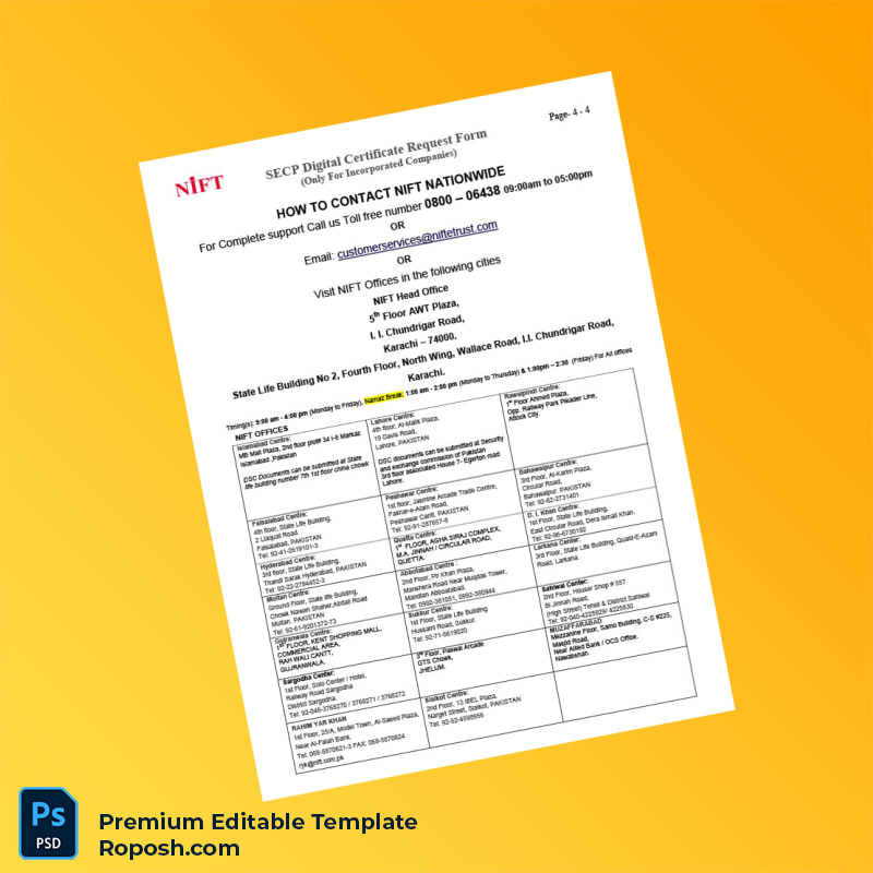Customizable Pakistan NIFT Digital Certificate Request Form Editable Word & PDF Template 4 page Customizable Pakistan NIFT Digital Certificate Request Form Editable Word & PDF Template 4 page