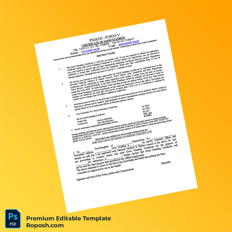Customizable Pakistan PM DC Certificate of Good Standing Editable Word & PDF Template 2 page Customizable Pakistan PM DC Certificate of Good Standing Editable Word & PDF Template 2 page