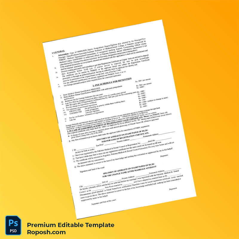 Customizable Pakistan PMDC Registration Certificate Editable Word & PDF Template 2 page Customizable Pakistan PMDC Registration Certificate Editable Word & PDF Template 2 page