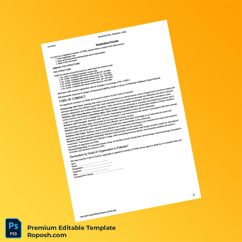 Customizable Pakistan PSEB Registration Renewal Form Editable Word & PDF Template 7 page Customizable Pakistan PSEB Registration Renewal Form Editable Word & PDF Template 7 page