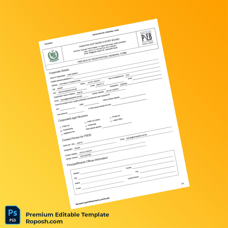 Customizable Pakistan PSEB Registration Renewal Form Editable Word & PDF Template 7 page Customizable Pakistan PSEB Registration Renewal Form Editable Word & PDF Template 7 page