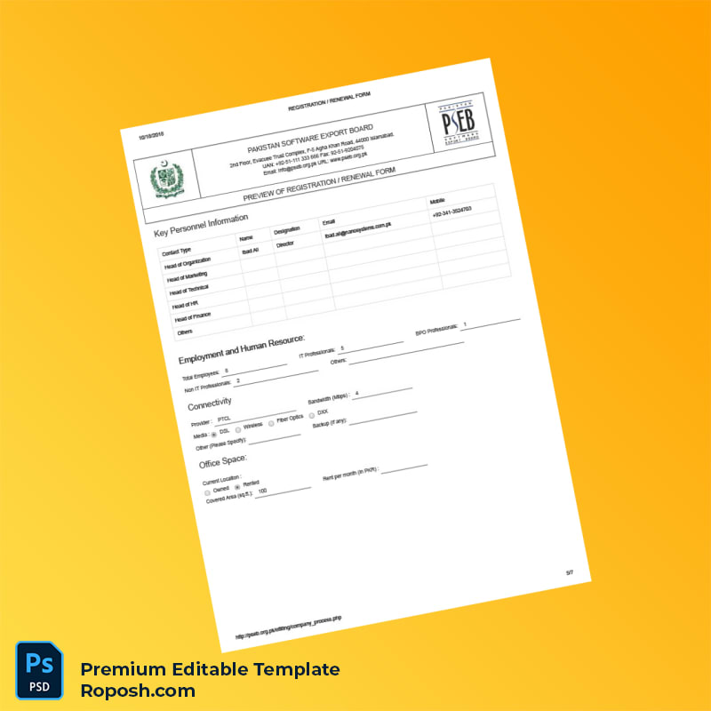 Customizable Pakistan PSEB Registration Renewal Form Editable Word & PDF Template 7 page Customizable Pakistan PSEB Registration Renewal Form Editable Word & PDF Template 7 page