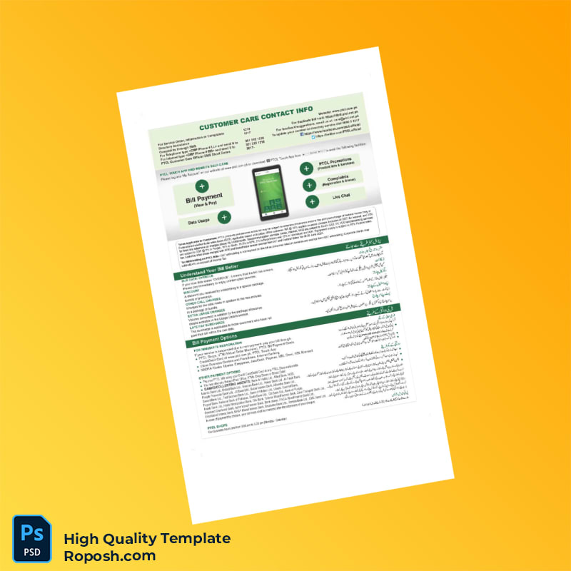 Pakistan PTCL Invoice Template in Word and PDF formats 2 page Pakistan PTCL Invoice Template in Word and PDF formats 2 page