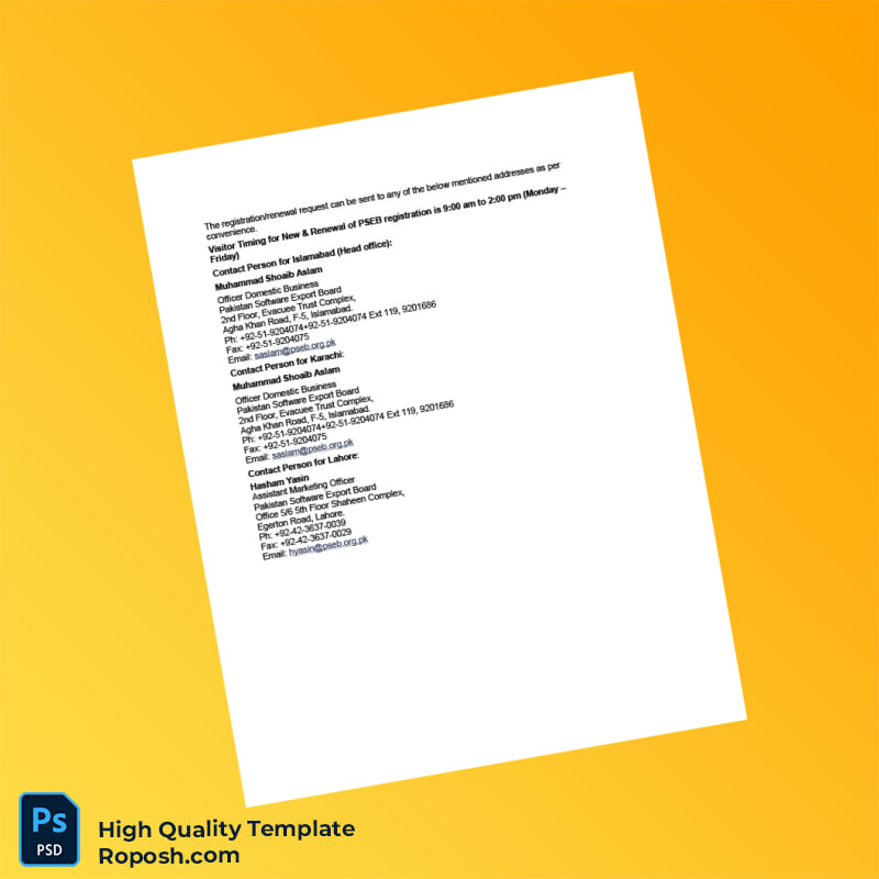 Pakistan Pakistan Software Export Board Business Registration Certificate Template in Word and PDF formats 3 page Pakistan Pakistan Software Export Board Business Registration Certificate Template in Word and PDF formats 3 page