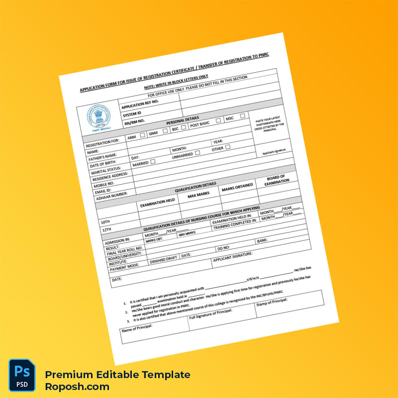 Customizable Pakistan Punjab Nurses Registration Council Registration Form Editable Word & PDF Template 4 page Customizable Pakistan Punjab Nurses Registration Council Registration Form Editable Word & PDF Template 4 page