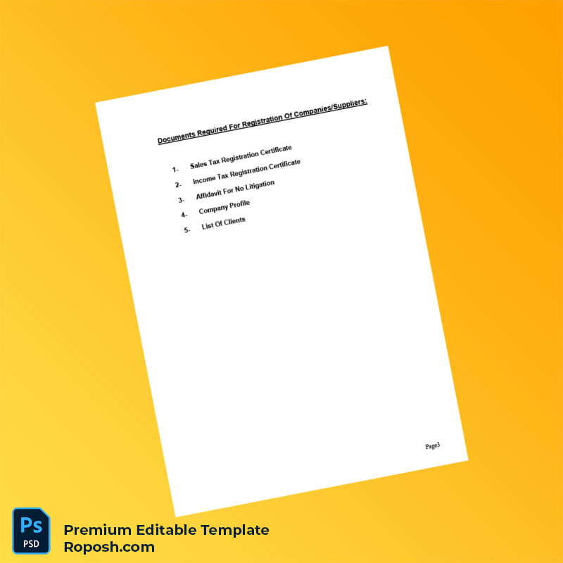 Customizable Pakistan Sir Syed University of Engineering Technology Supplier Registration Form Editable Word & PDF Template 3 page Customizable Pakistan Sir Syed University of Engineering Technology Supplier Registration Form Editable Word & PDF Template 3 page