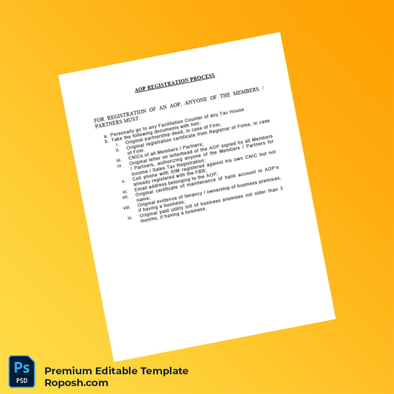 Customizable Pakistan Tax Authority AOP Registration Certificate Editable Word & PDF Template Customizable Pakistan Tax Authority AOP Registration Certificate Editable Word & PDF Template