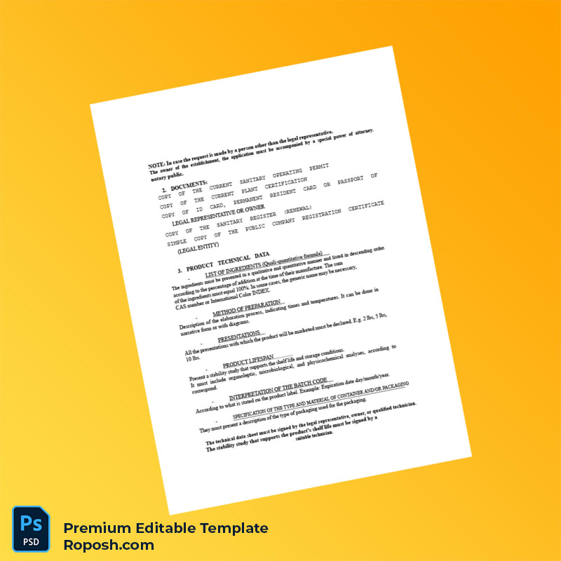 Customizable Panama Ministry of Health Food Sanitary Registration Certificate Editable Word & PDF Template 6 page Customizable Panama Ministry of Health Food Sanitary Registration Certificate Editable Word & PDF Template 6 page