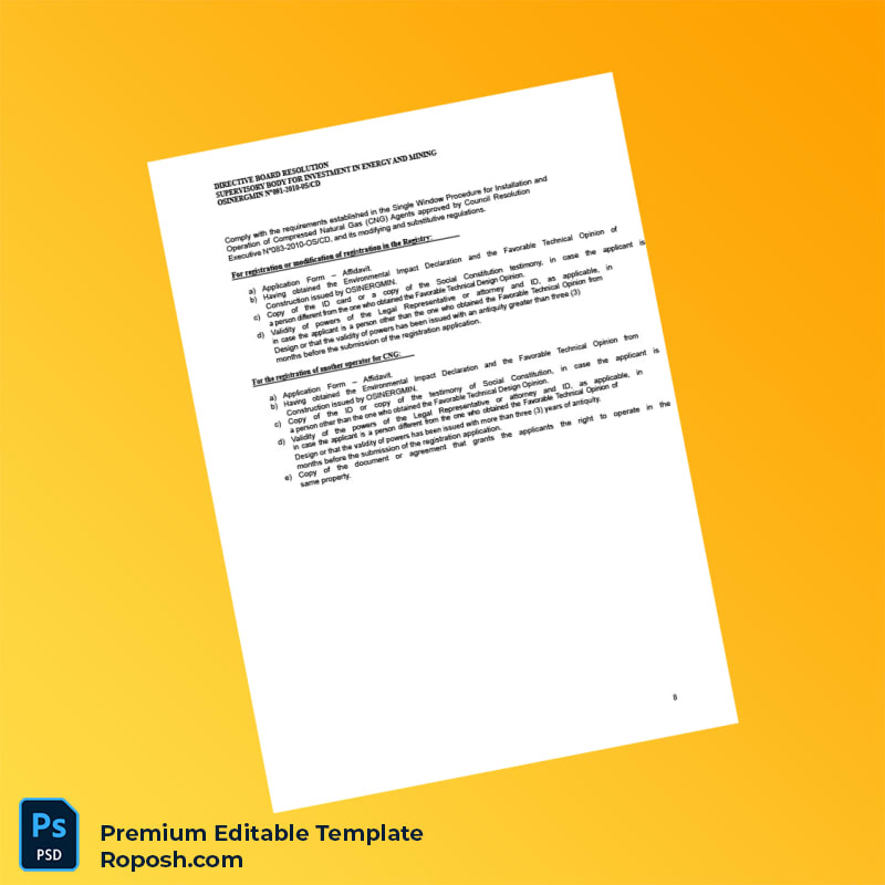 Customizable Peru OSINERGMIN Business Registration Certificate Editable Word & PDF Template 8 page Customizable Peru OSINERGMIN Business Registration Certificate Editable Word & PDF Template 8 page