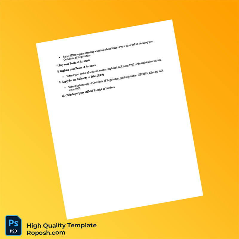 Philippines BIR Registration Certificate Template in Word and PDF formats 2 page Philippines BIR Registration Certificate Template in Word and PDF formats 2 page