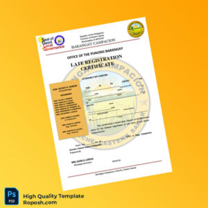 Philippines Barangay Campacion Late Registration Certificate Template in Word and PDF formats 2 page Philippines Barangay Campacion Late Registration Certificate Template in Word and PDF formats 2 page