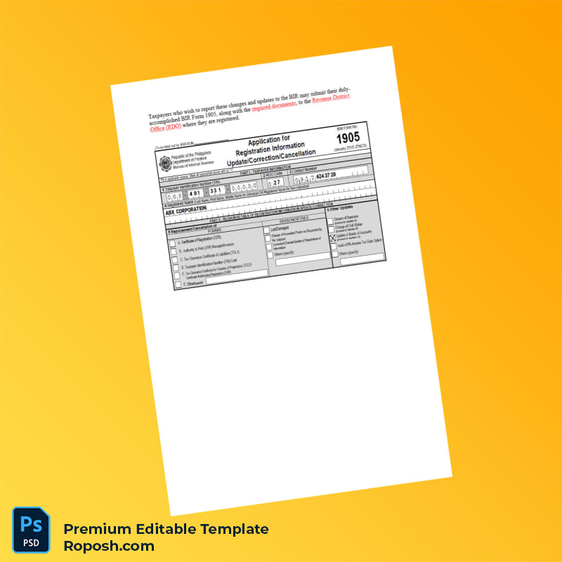 Philippines Bureau of Internal Revenue Business Registration Certificate Editable Word & PDF Template 6 page Philippines Bureau of Internal Revenue Business Registration Certificate Editable Word & PDF Template 6 page