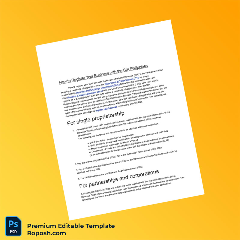 Customizable Philippines Bureau of Internal Revenue Registration Certificate Editable Word & PDF Template 3 page Customizable Philippines Bureau of Internal Revenue Registration Certificate Editable Word & PDF Template 3 page