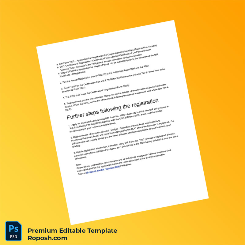 Customizable Philippines Bureau of Internal Revenue Registration Certificate Editable Word & PDF Template 3 page Customizable Philippines Bureau of Internal Revenue Registration Certificate Editable Word & PDF Template 3 page