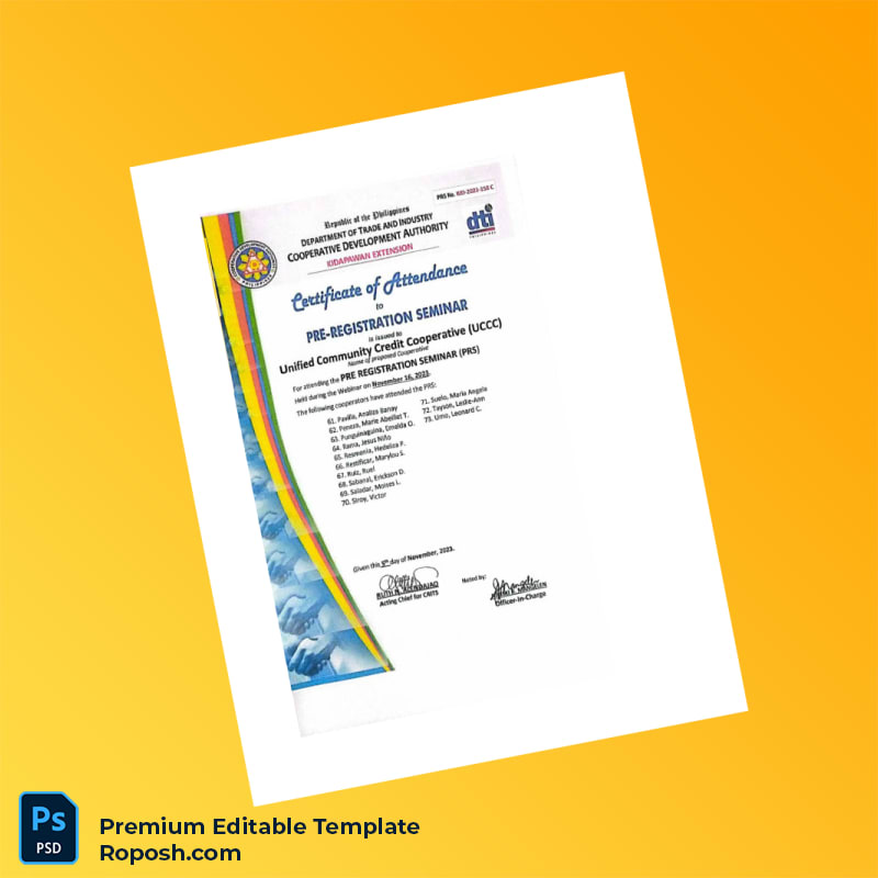 Customizable Philippines Cooperative Development Authority Certificate of Attendance Editable Word & PDF Template 3 page Customizable Philippines Cooperative Development Authority Certificate of Attendance Editable Word & PDF Template 3 page