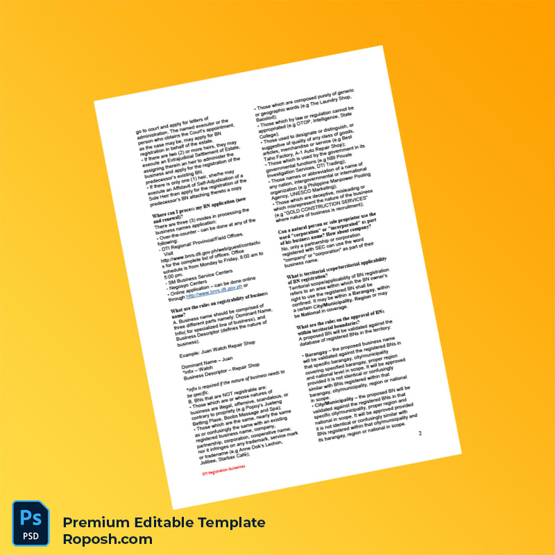 Customizable Philippines DTI Business Registration Certificate Editable Word & PDF Template 6 page Customizable Philippines DTI Business Registration Certificate Editable Word & PDF Template 6 page