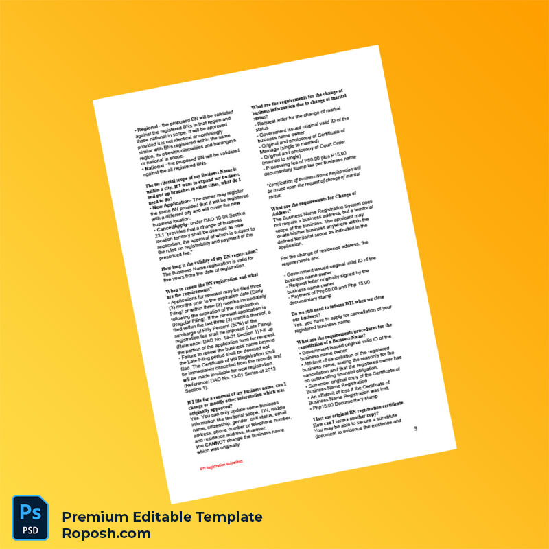 Customizable Philippines DTI Business Registration Certificate Editable Word & PDF Template 6 page Customizable Philippines DTI Business Registration Certificate Editable Word & PDF Template 6 page