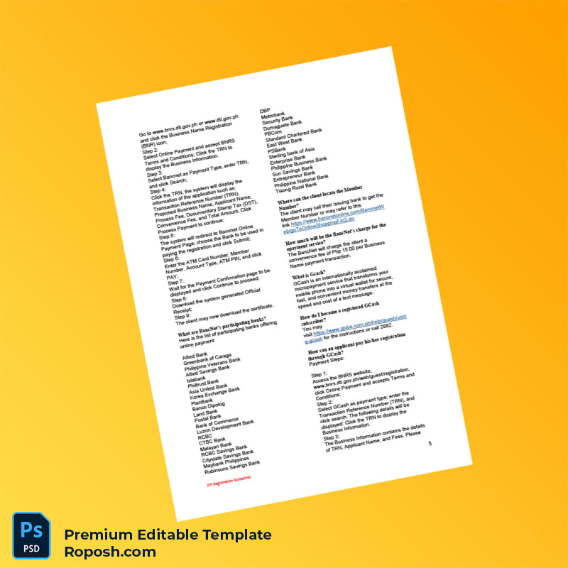 Customizable Philippines DTI Business Registration Certificate Editable Word & PDF Template 6 page Customizable Philippines DTI Business Registration Certificate Editable Word & PDF Template 6 page