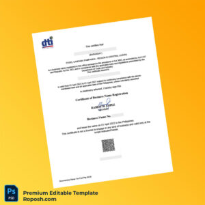 Philippines Department of Trade and Industry Business Registration Certificate Editable Word & PDF Template