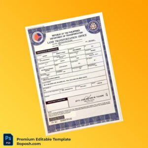 Customizable Philippines Department of Transportation Certificate of Registration Editable Word & PDF Template