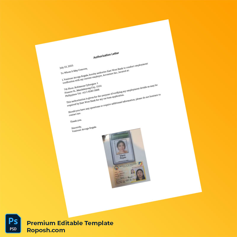 Customizable Philippines East West Bank Employment Verification Letter Word & PDF Template Customizable Philippines East West Bank Employment Verification Letter Word & PDF Template