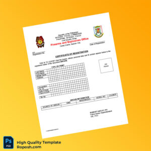 Philippines Firearms and Explosives Office Airgun Registration Certificate Template in Word and PDF formats 2 page Philippines Firearms and Explosives Office Airgun Registration Certificate Template in Word and PDF formats 2 page