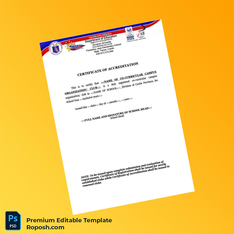 Customizable Philippines Florentino Joya Elementary School Certificate of Registration Editable Word & PDF Template 2 page Customizable Philippines Florentino Joya Elementary School Certificate of Registration Editable Word & PDF Template 2 page