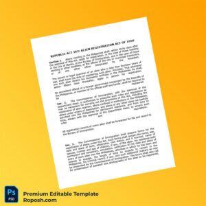 Customizable Philippines Immigration Bureau Alien Registration Act of 1950 Registration Certificate Editable Word & PDF Template 4 page