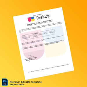 Customizable Philippines LizardBear Tasking Inc Employment Certificate Word & PDF Template