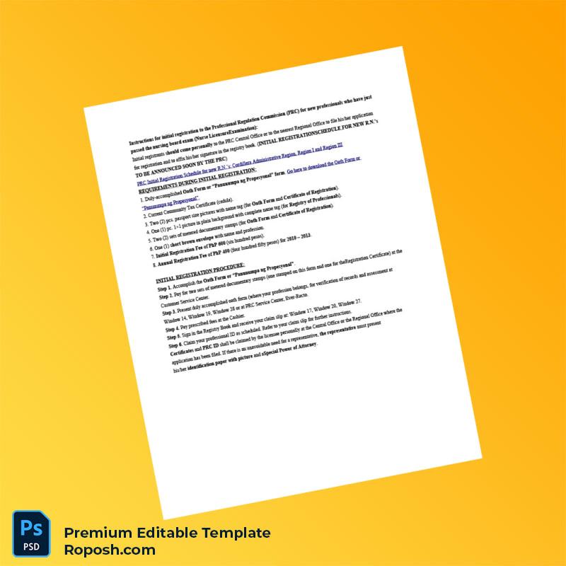 Customizable Philippines PRC Initial Registration Certificate Editable Word & PDF Template Customizable Philippines PRC Initial Registration Certificate Editable Word & PDF Template