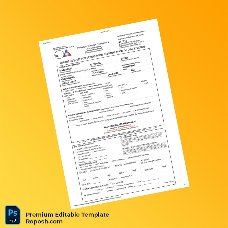 Customizable Philippines Philippine Overseas Employment Administration Employment Verification Letter Word & PDF Template 2 page Customizable Philippines Philippine Overseas Employment Administration Employment Verification Letter Word & PDF Template 2 page