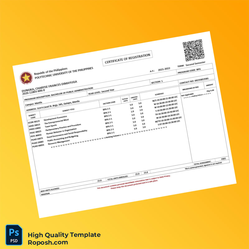 Philippines Polytechnic University Registration Certificate Template in Word and PDF formats Philippines Polytechnic University Registration Certificate Template in Word and PDF formats