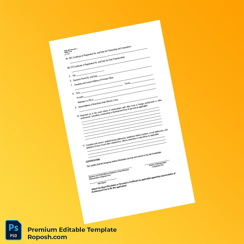 Customizable Philippines Professional Regulation Commission Business Registration Certificate Editable Word & PDF Template 5 page Customizable Philippines Professional Regulation Commission Business Registration Certificate Editable Word & PDF Template 5 page
