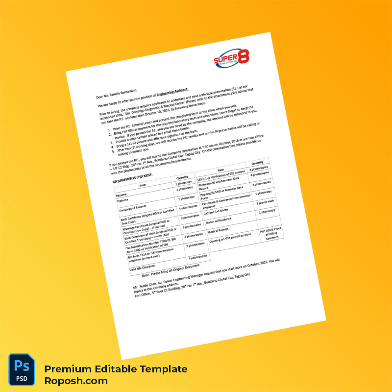 Customizable Philippines Super 8 Employment Verification Letter Word & PDF Template 3 page Customizable Philippines Super 8 Employment Verification Letter Word & PDF Template 3 page