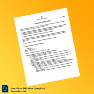 Customizable Philippines Sutherland Global Services Employment Verification Letter Word & PDF Template 2 page
