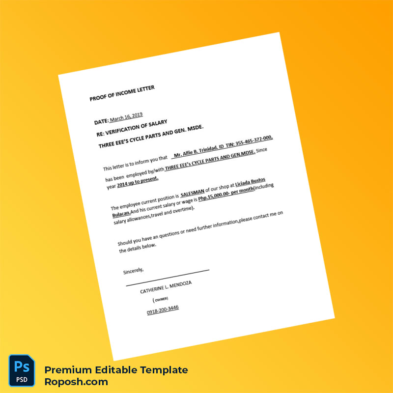 Customizable Philippines Three EEE s Cycle Parts Employment Verification Letter Word & PDF Template 4 page Customizable Philippines Three EEE s Cycle Parts Employment Verification Letter Word & PDF Template 4 page