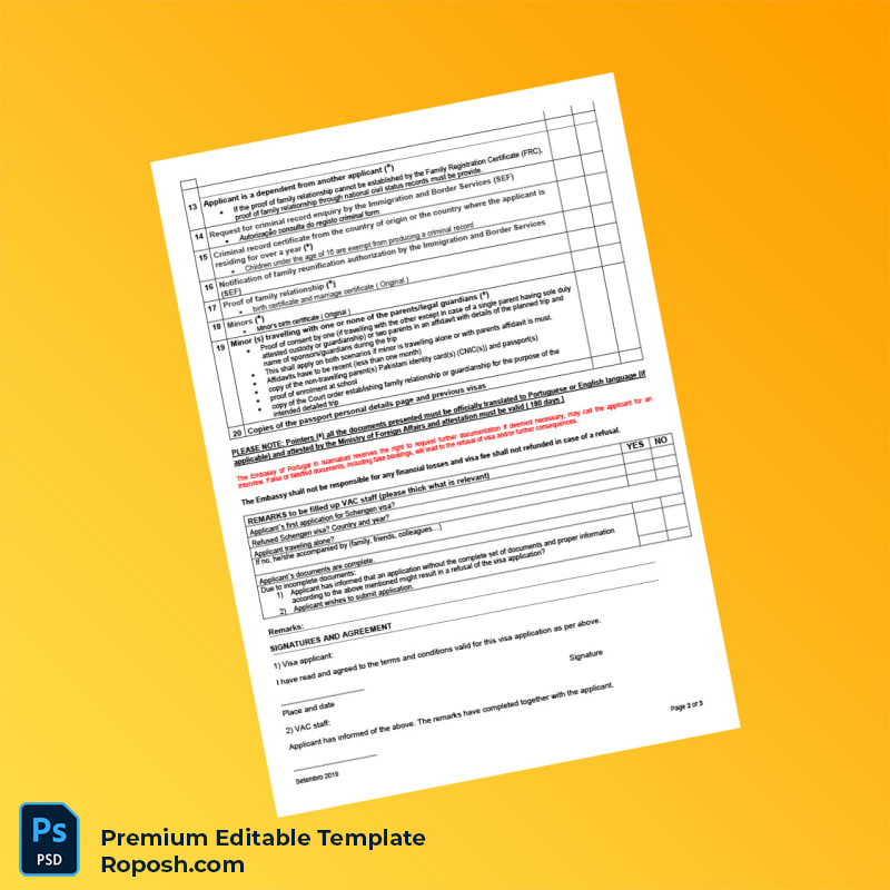 Customizable Portugal Embassy Family Reunification Visa Checklist Editable Word & PDF Template 3 page Customizable Portugal Embassy Family Reunification Visa Checklist Editable Word & PDF Template 3 page